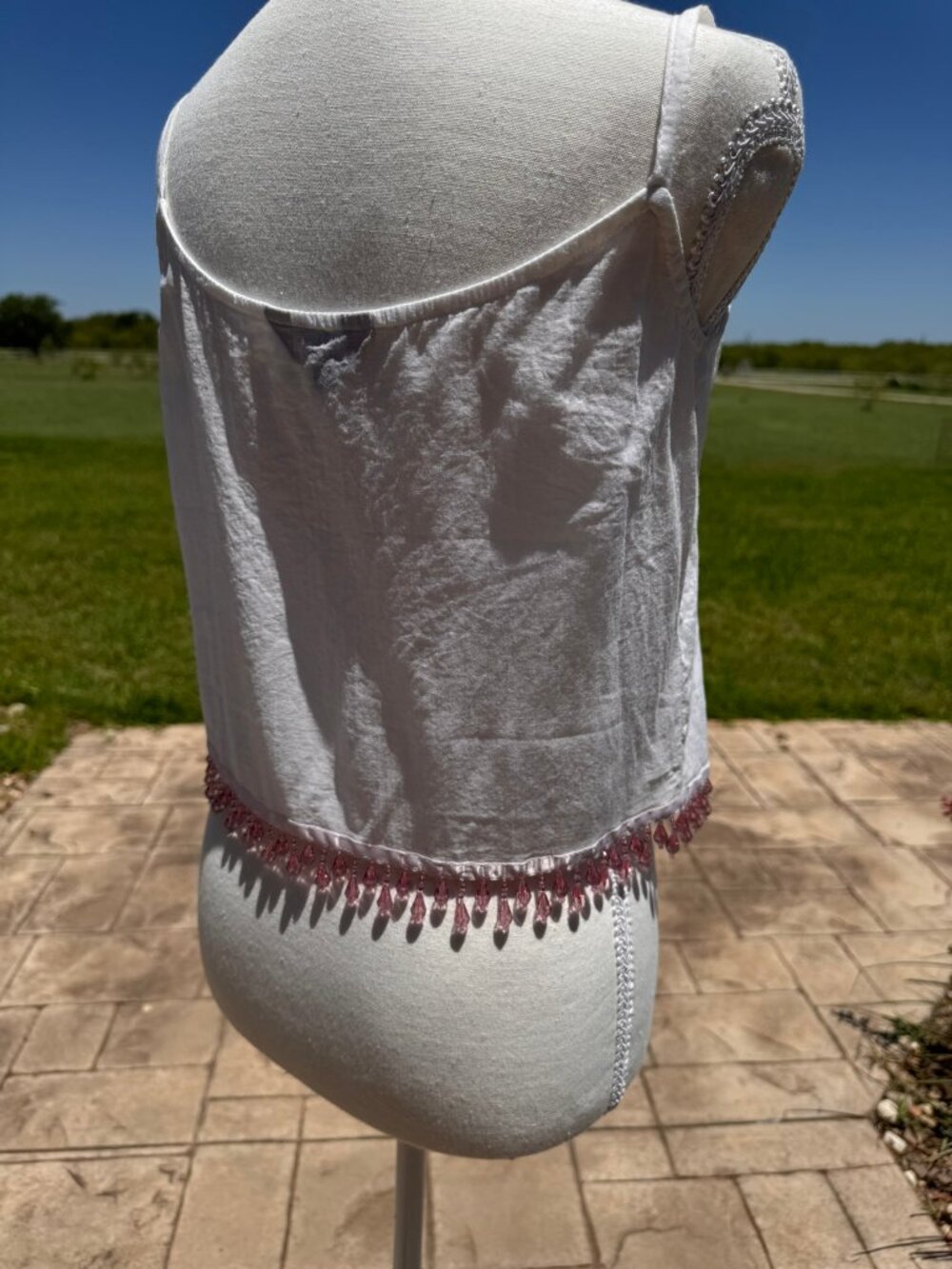 ABS by Allen Schwartz cotton crop top with pink beading; Size Small